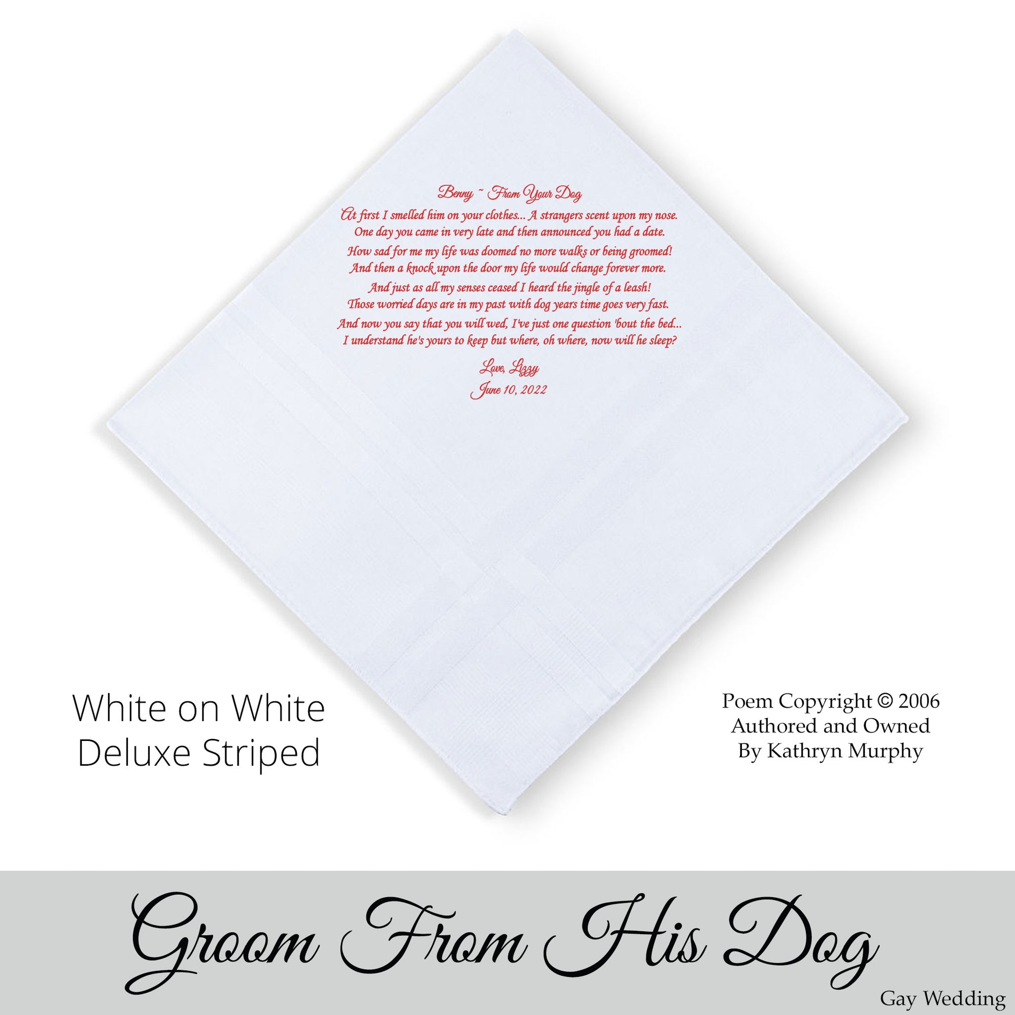 Gay Wedding Gift for the groom poem printed wedding hankie