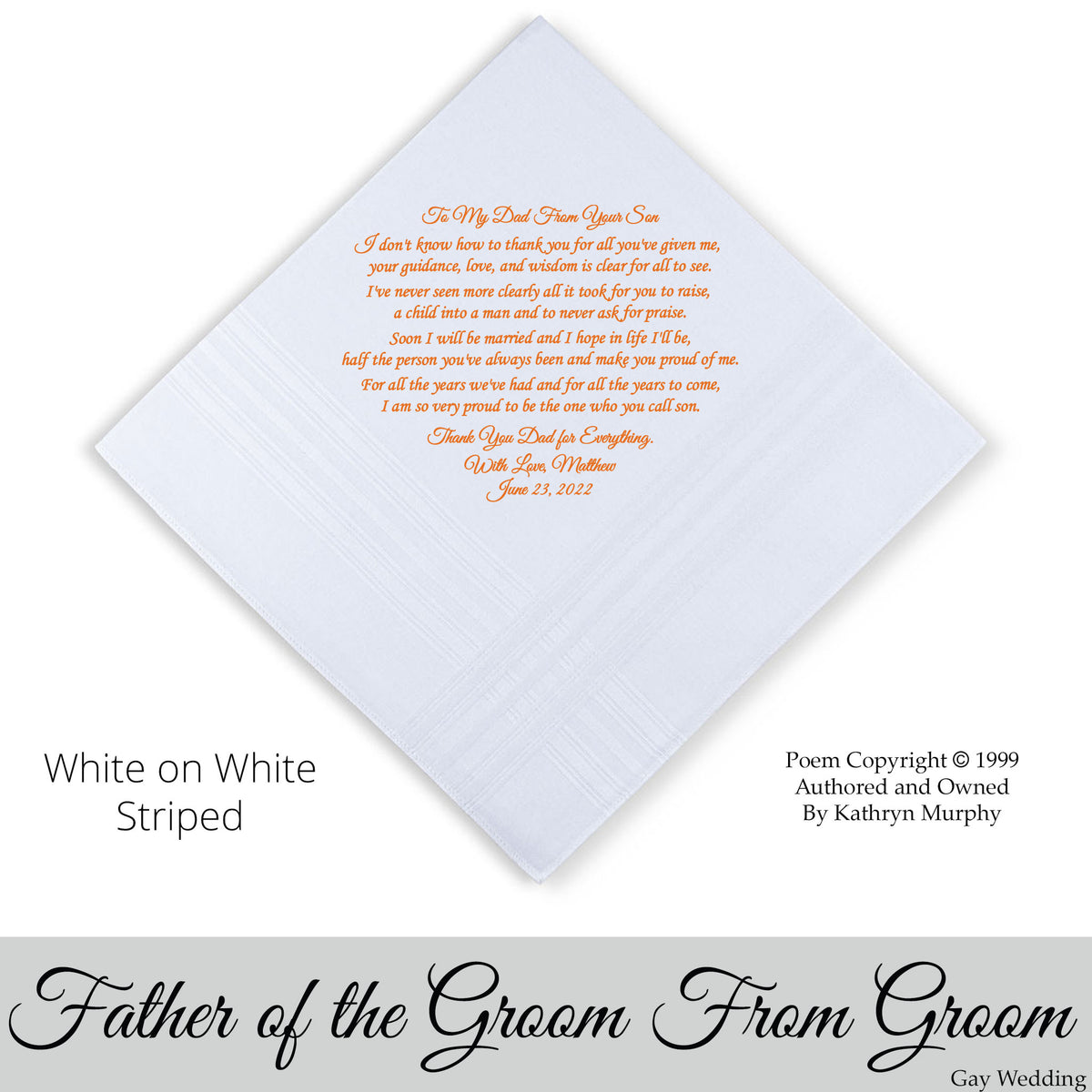 Gay Wedding Gift for the father of the Groom poem printed wedding hankie