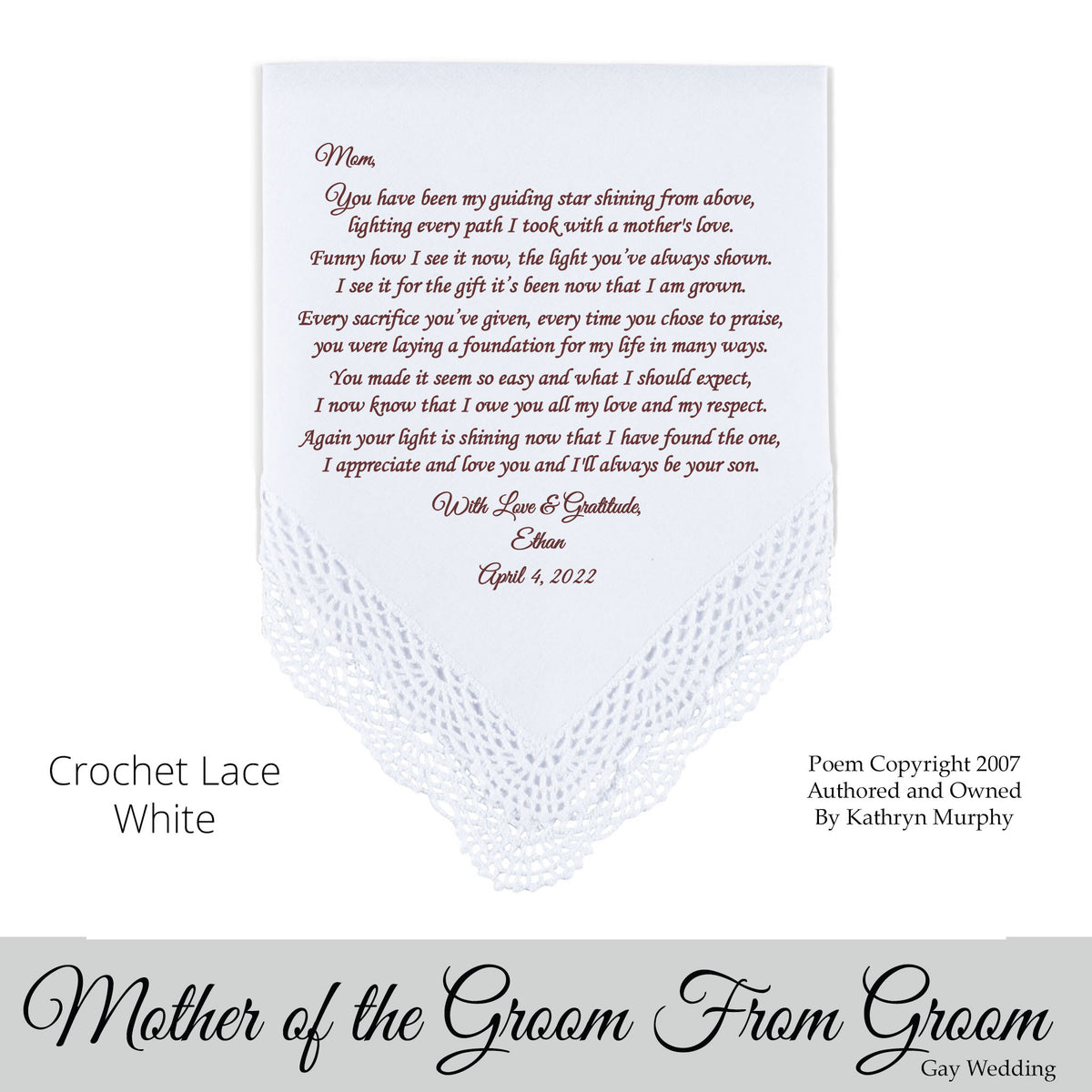 Gay Wedding Gift for the Mother of the groom poem printed wedding hankie