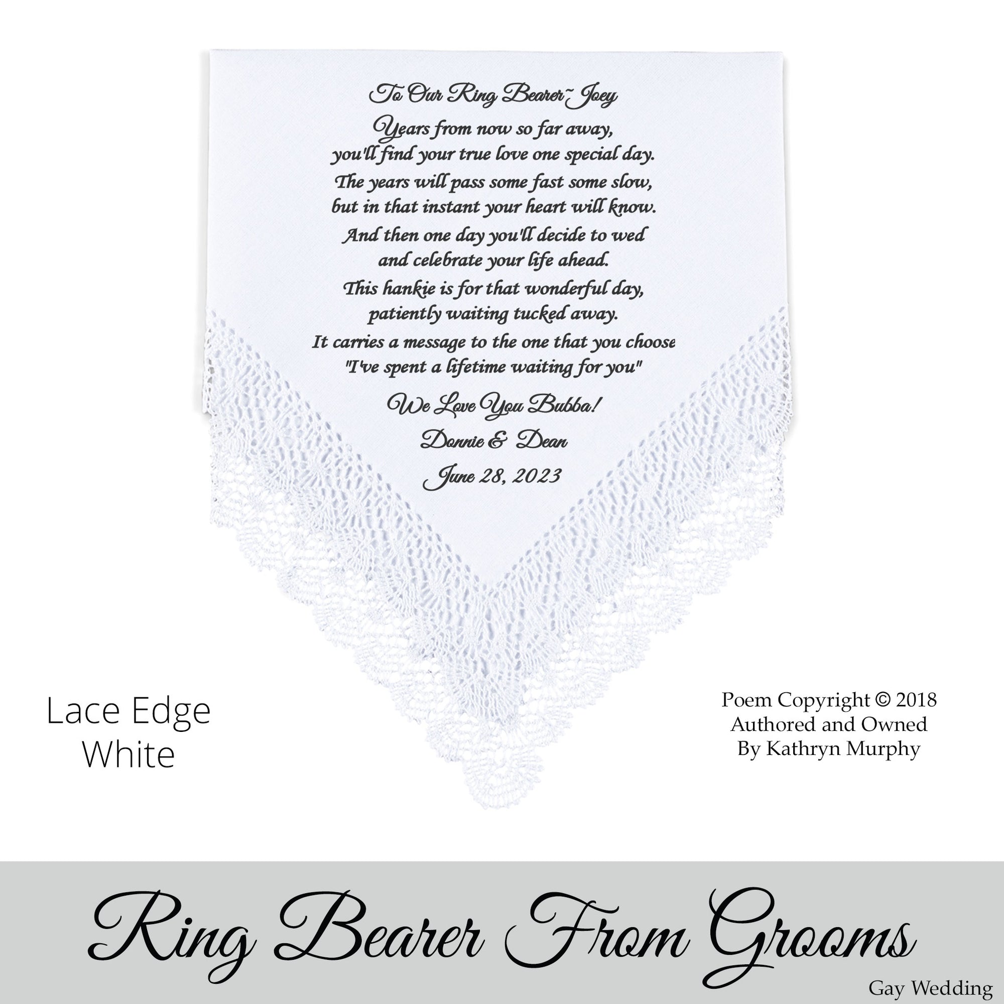 Gay Wedding Gift for the Ring Bearer poem printed wedding hankie