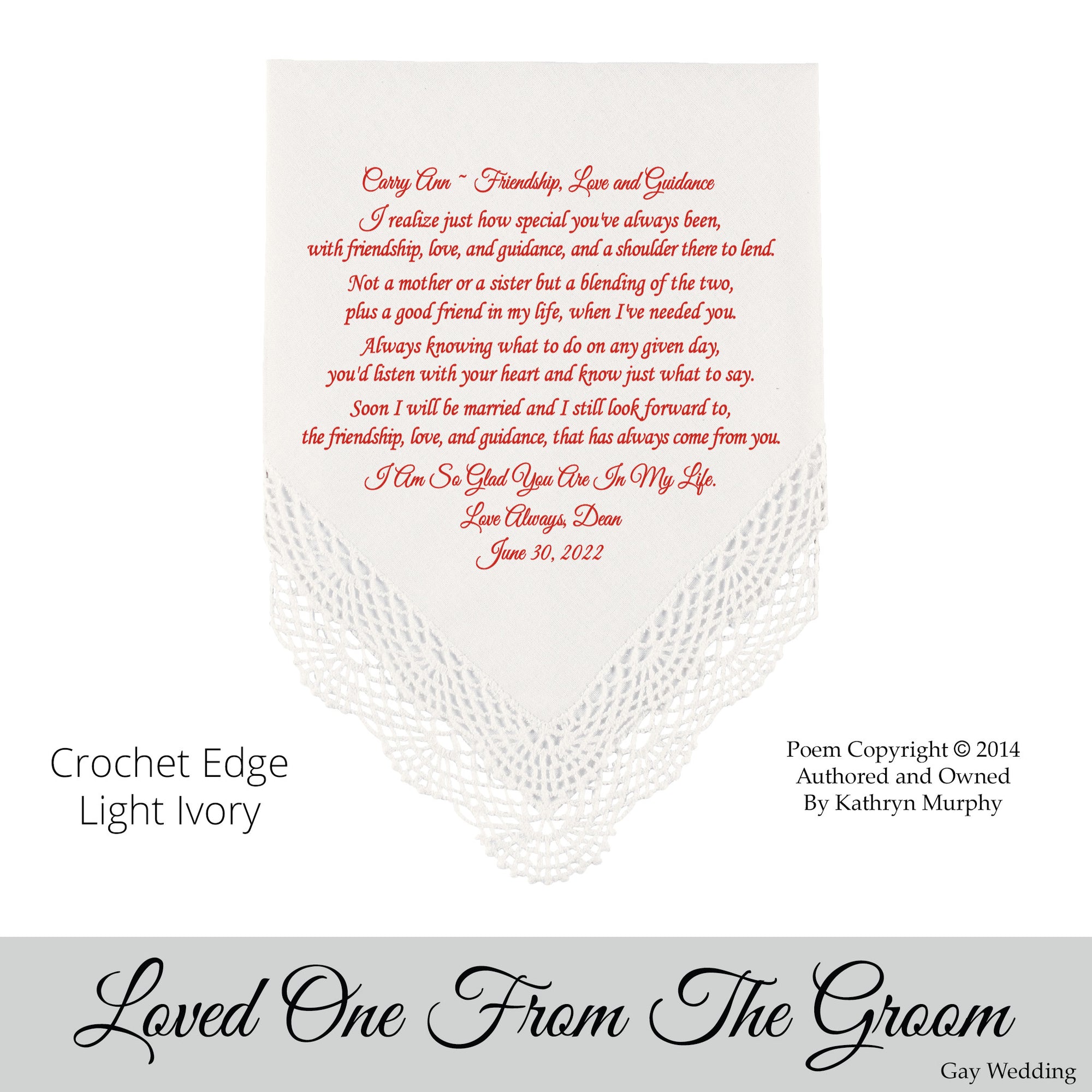 Gay Wedding Gift for a Loved One poem printed wedding hankie