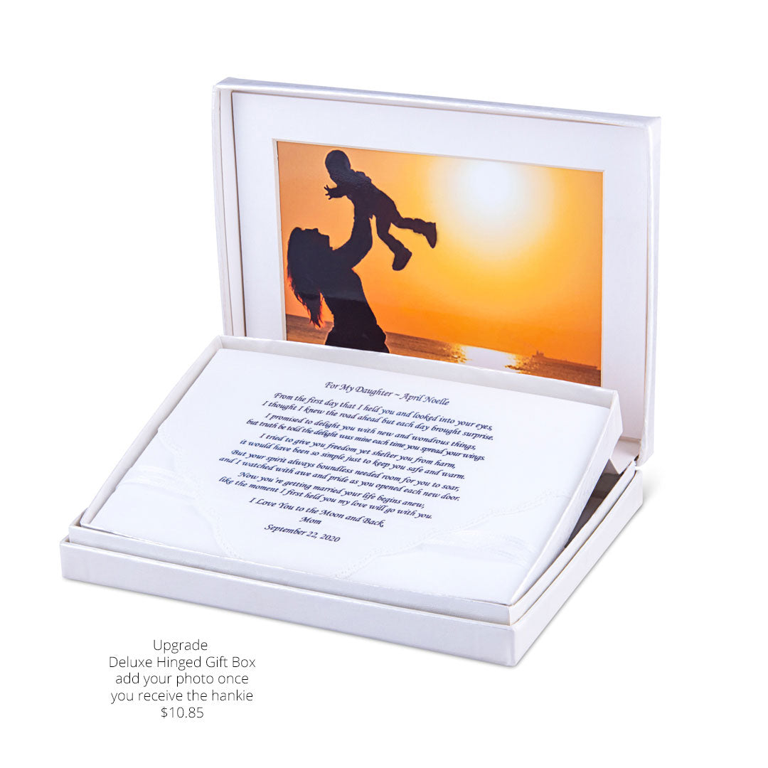 Deluxe hinged gift box for custom printed wedding hankie