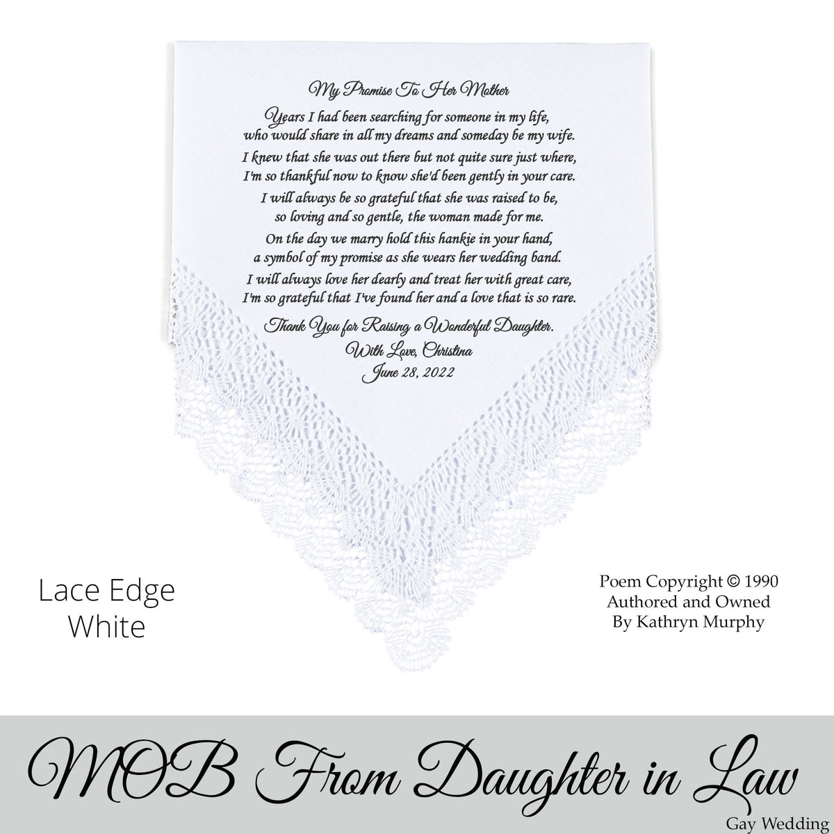 Gay Wedding Gift for the mother of the bride poem printed wedding hankie