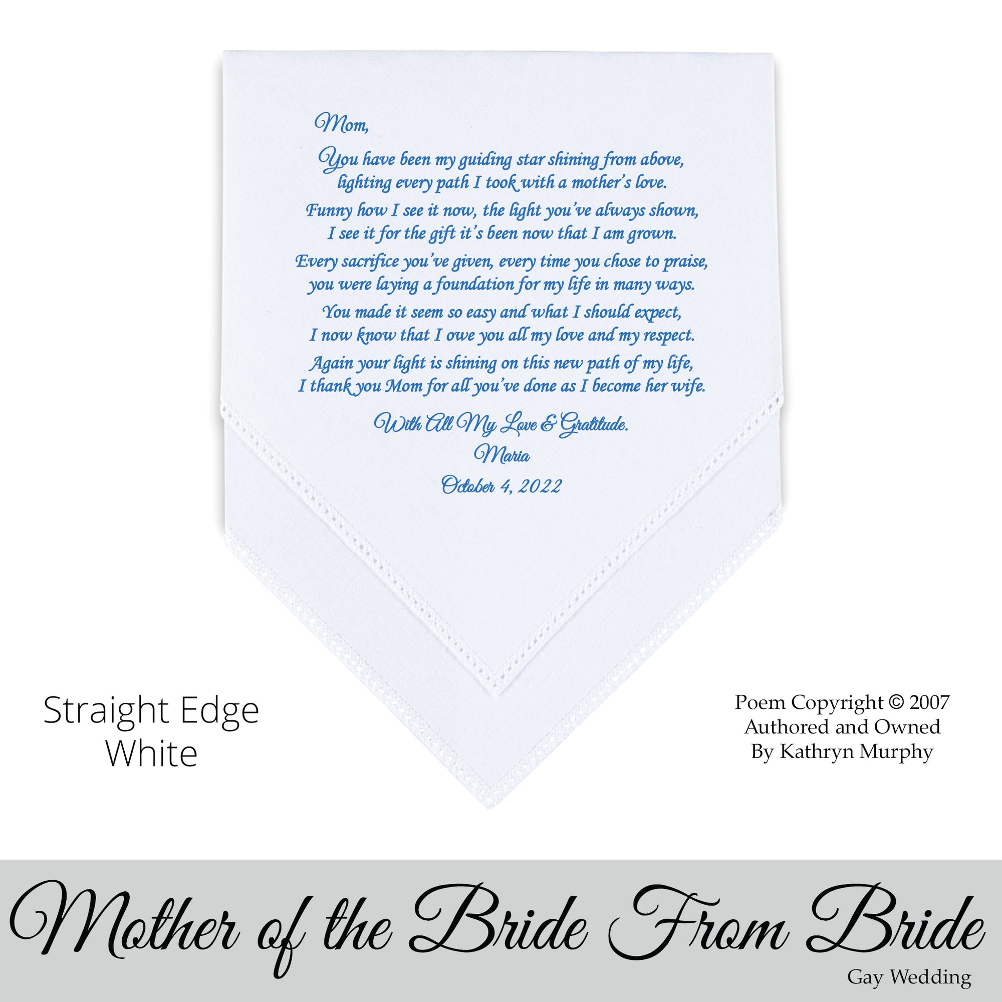 Gay Wedding Gift for the mother of the bride poem printed wedding hankie