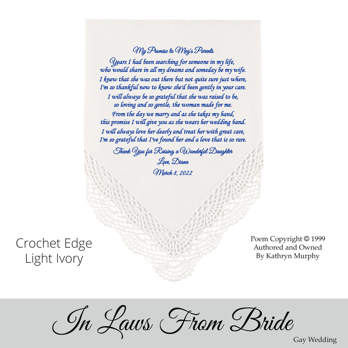 Gay Wedding Gift for the Parents of the bride poem printed wedding hankie