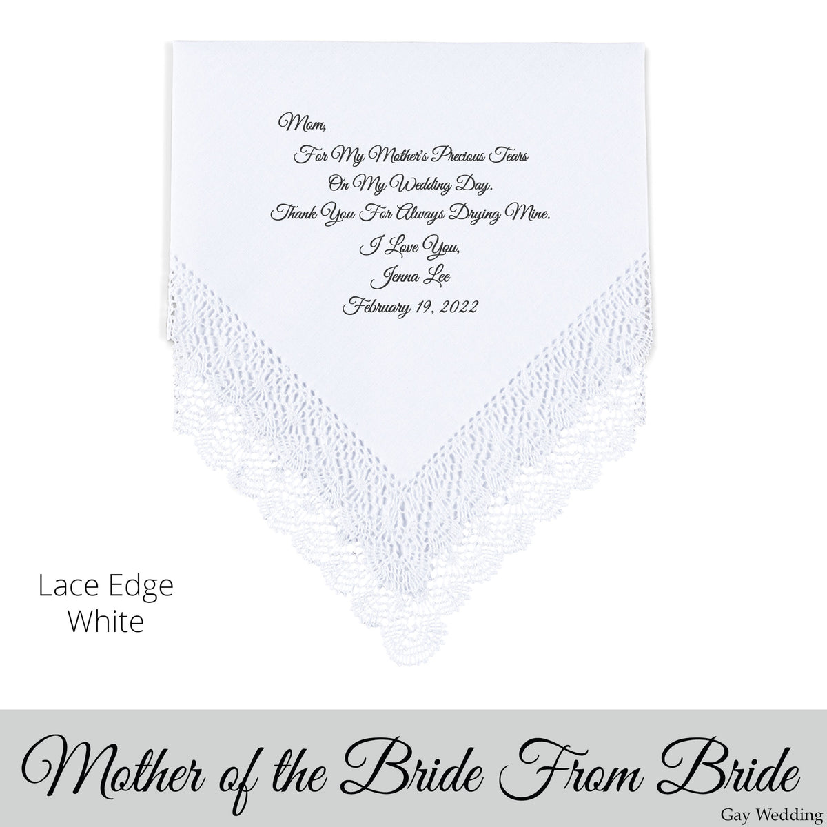 Gay Wedding Gift for the mother of the bride poem printed wedding hankie