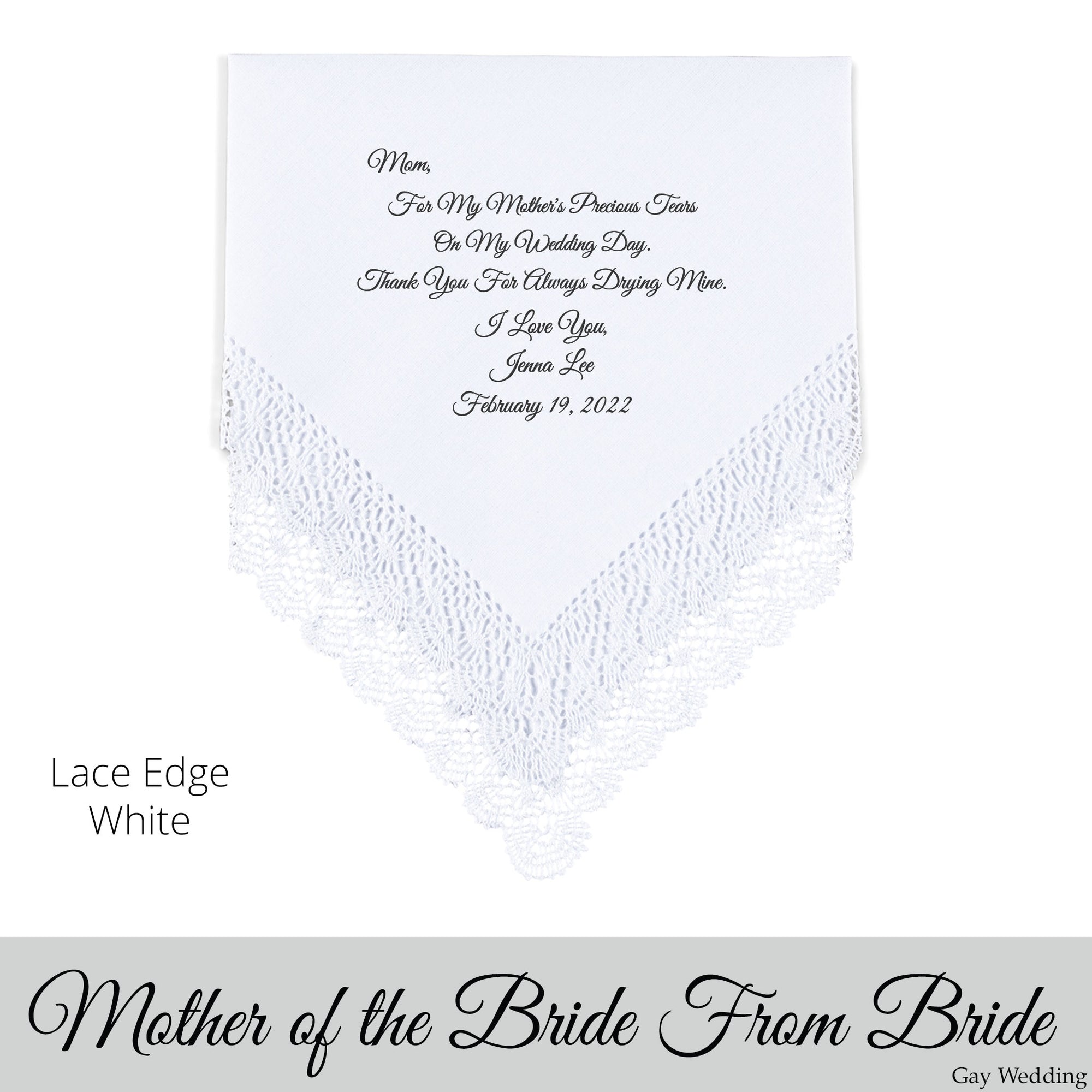 Gay Wedding Gift for the mother of the bride poem printed wedding hankie