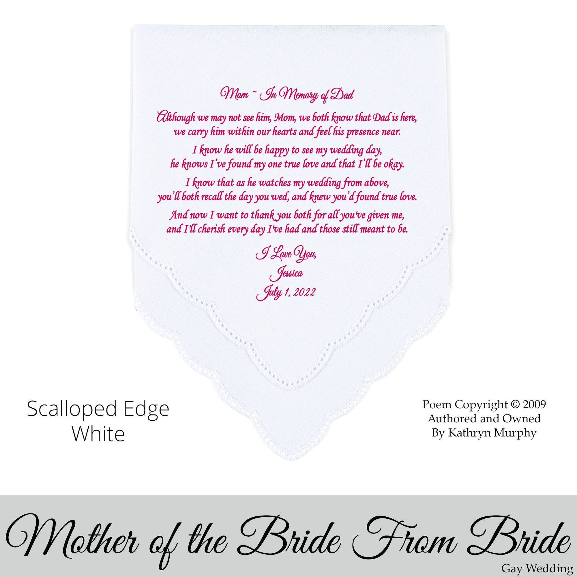 Gay Wedding Gift for the mother of the bride poem printed wedding hankie