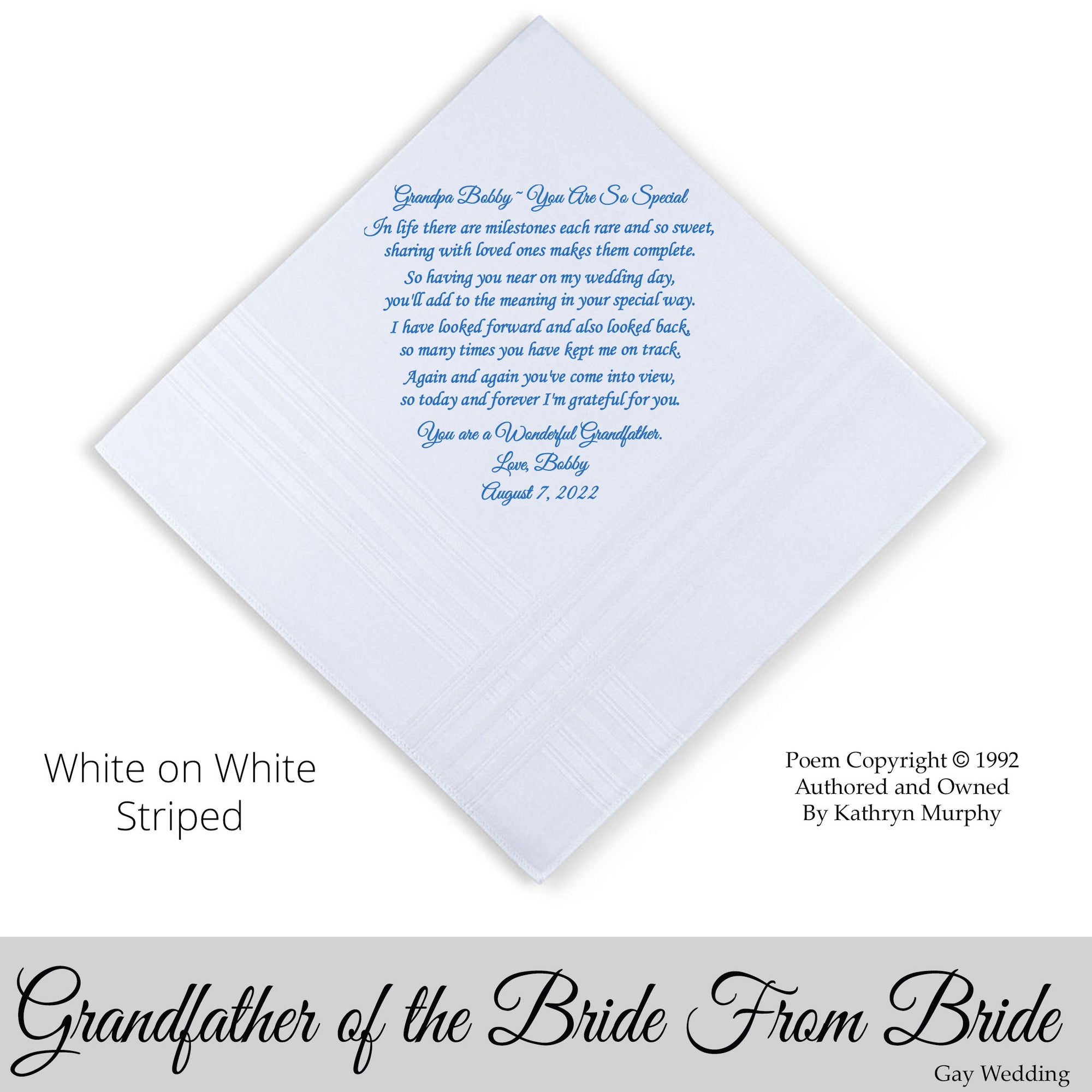 Gay Wedding Gift for the Grandfather of the Bride poem printed wedding hankie