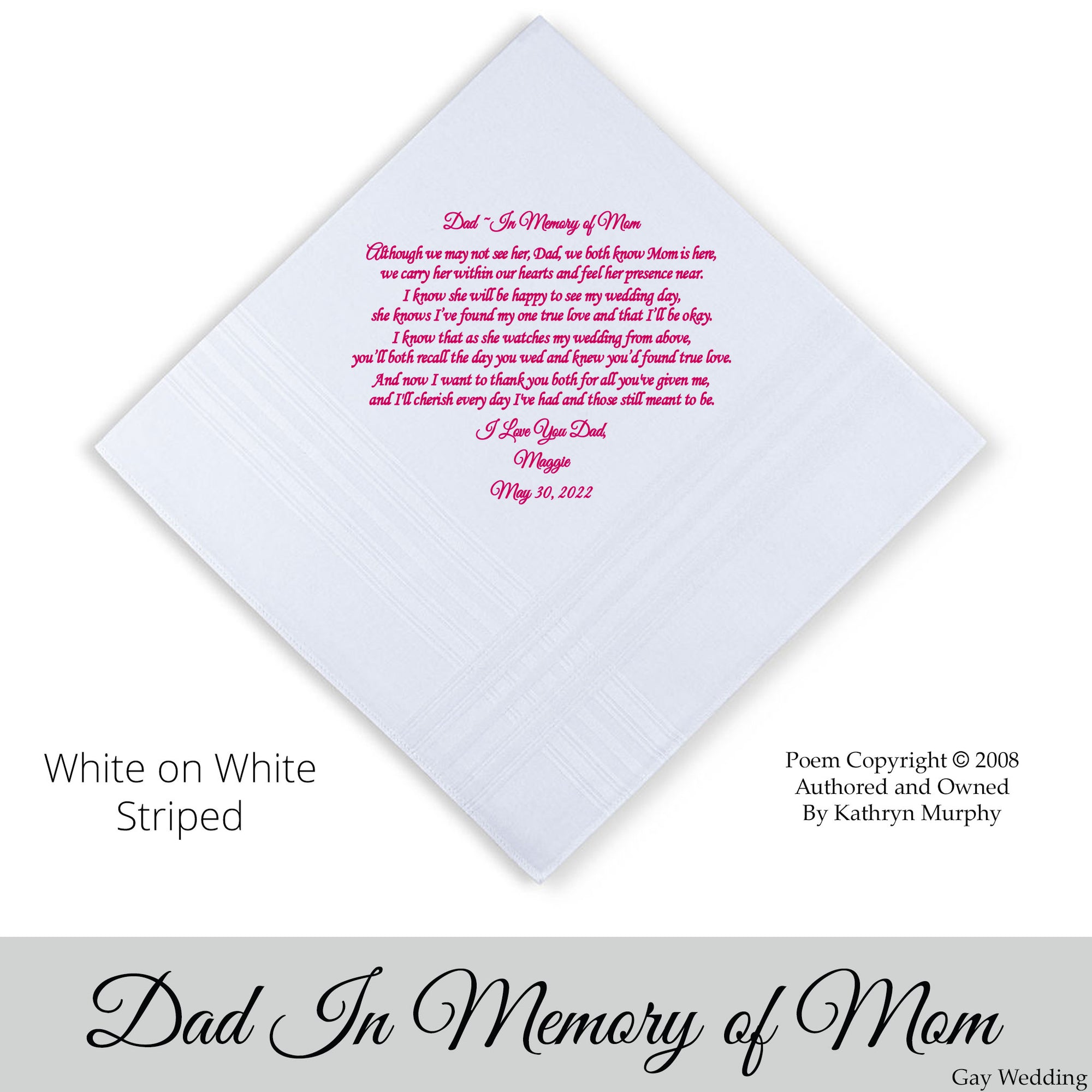 Gay Wedding Gift for the father of the bride poem printed wedding hankie