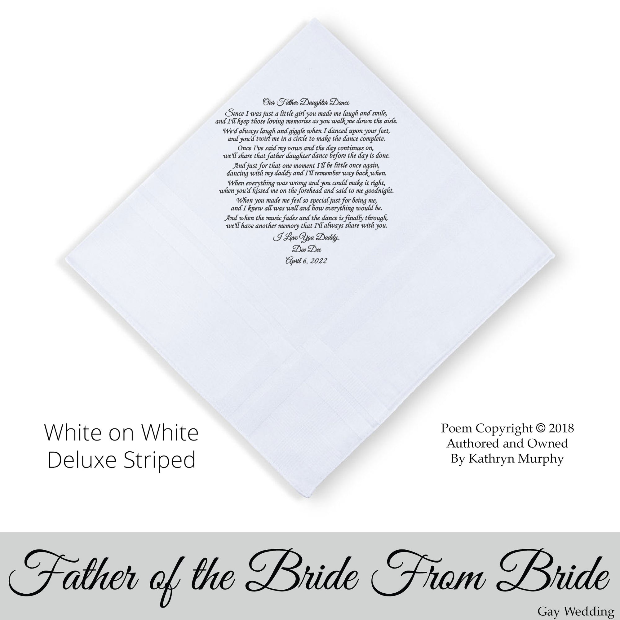 Gay Wedding Gift for the father of the bride poem printed wedding hankie