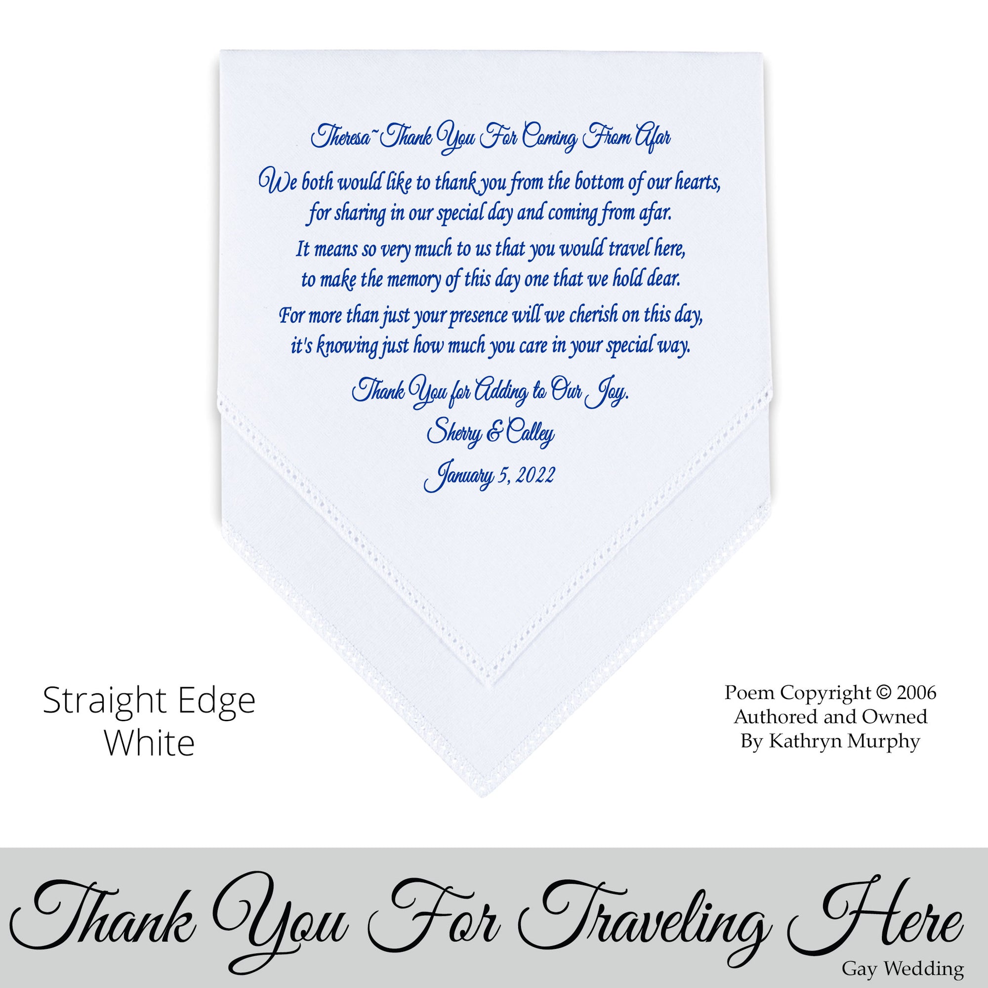 Gay Wedding Gift for a Loved One poem printed wedding hankie