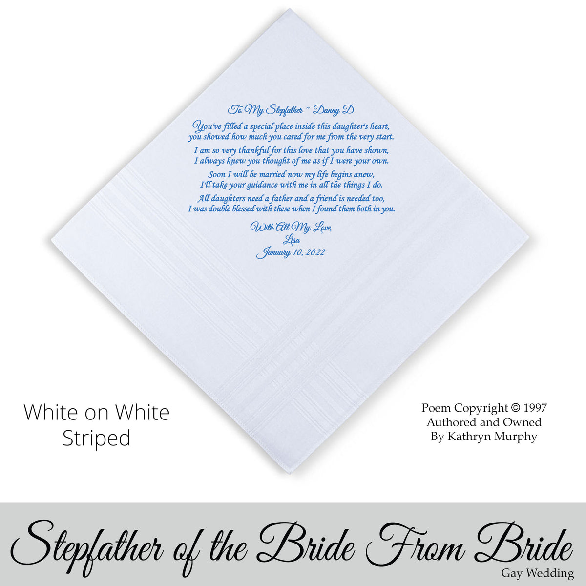 Gay Wedding Gift for the stepfather of the bride poem printed wedding hankie
