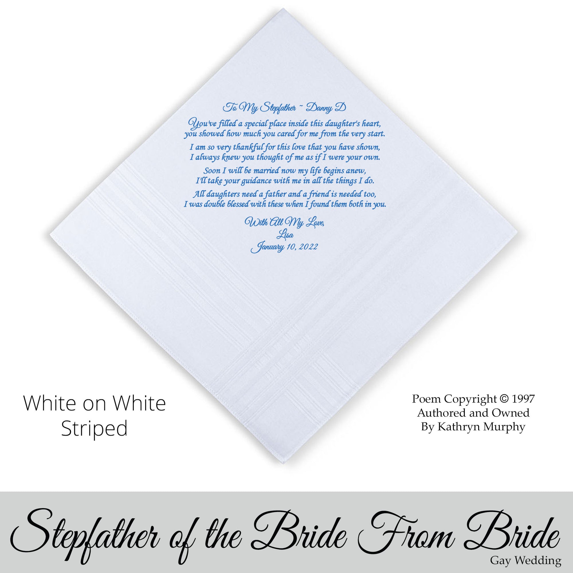 Gay Wedding Gift for the stepfather of the bride poem printed wedding hankie