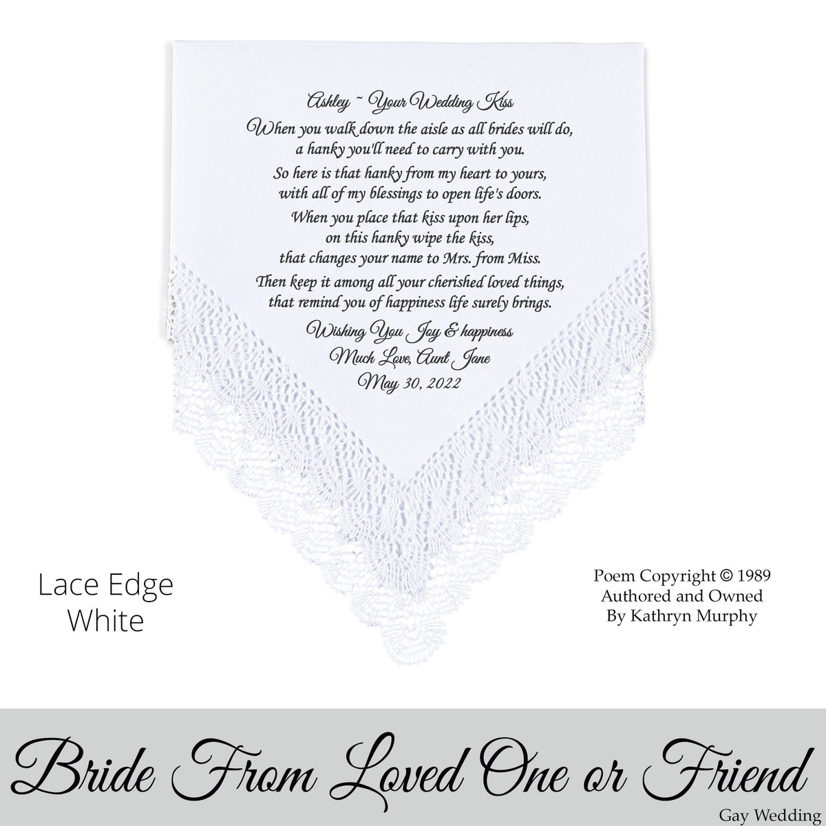 Gay Wedding Gift for the bride poem printed wedding hankie