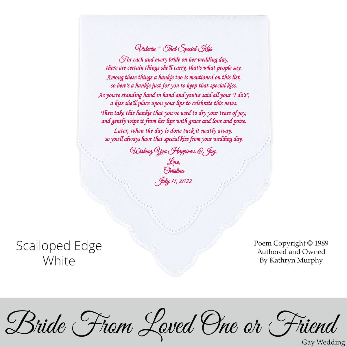 Gay Wedding Gift for the bride poem printed wedding hankie