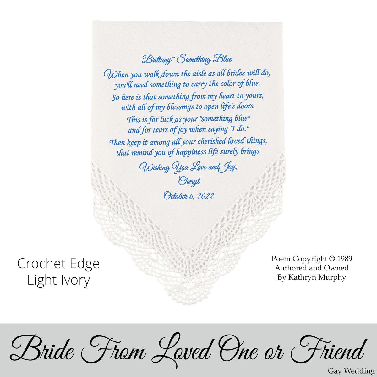 Gay Wedding Gift for the bride poem printed wedding hankie