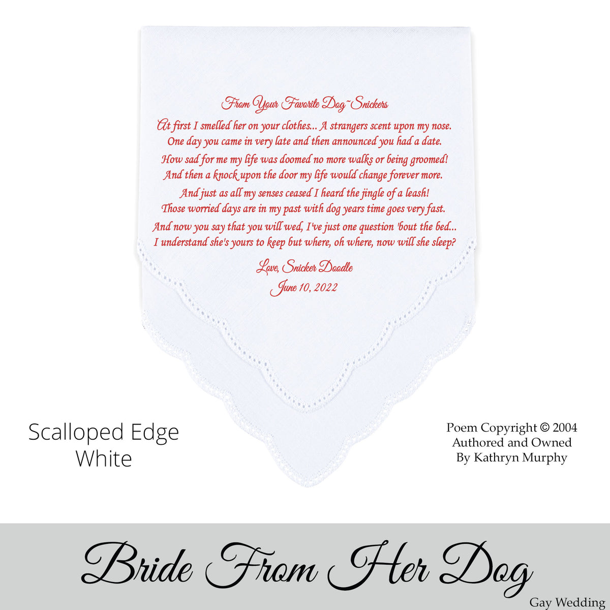 Gay Wedding Gift for the bride poem printed wedding hankie