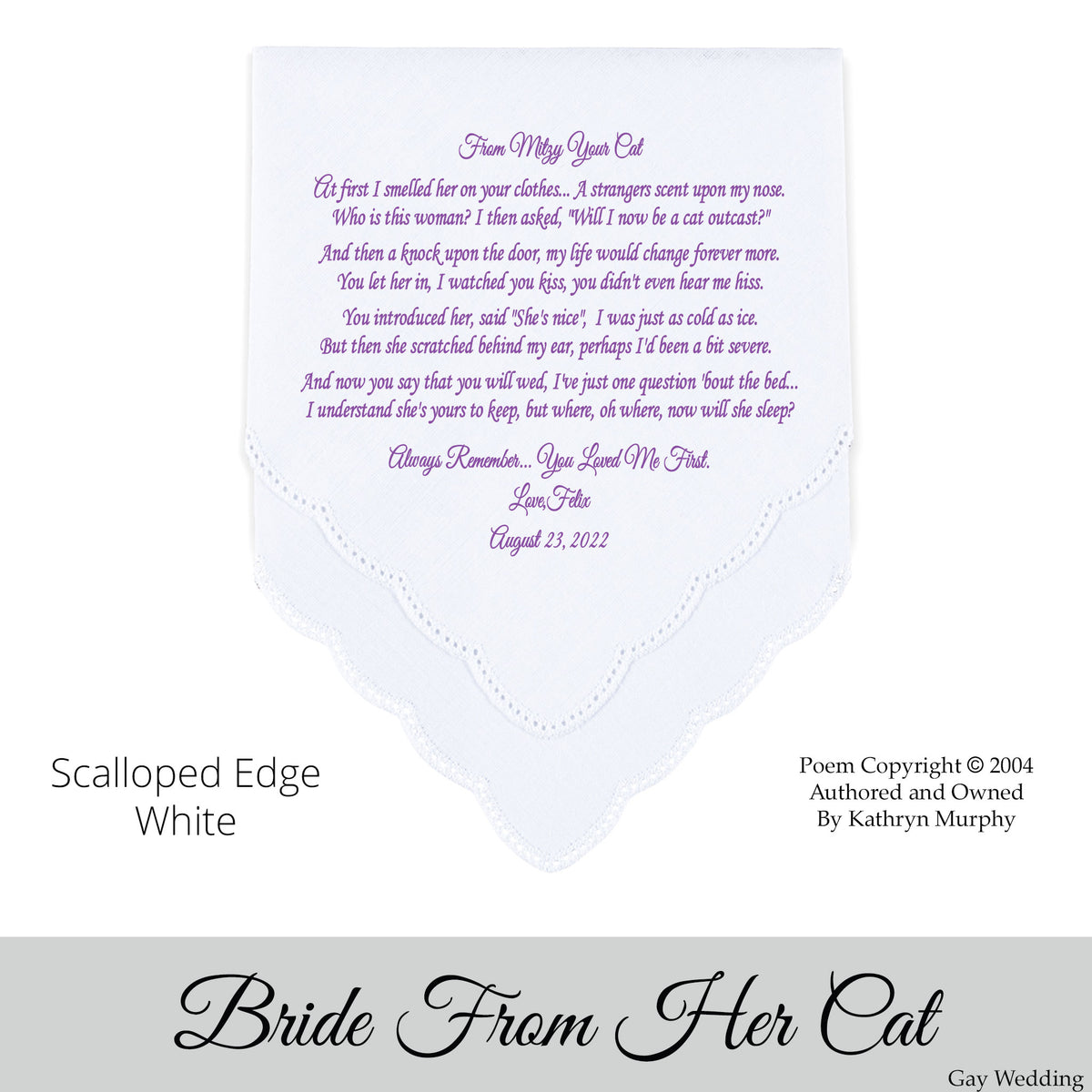 Gay Wedding Gift for the bride poem printed wedding hankie