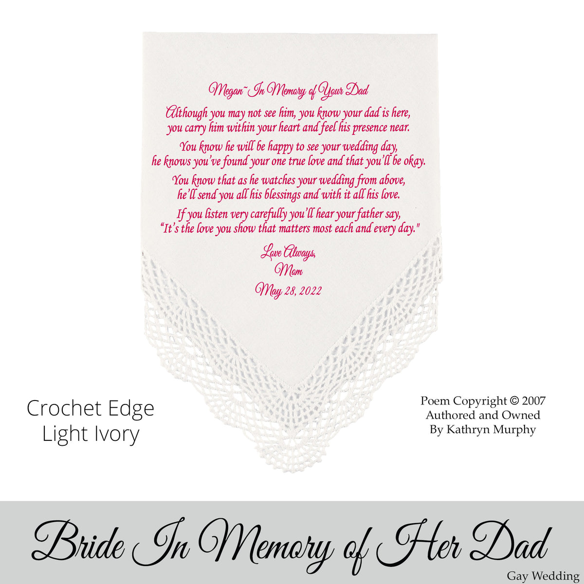 Gay Wedding Gift for the bride poem printed wedding hankie