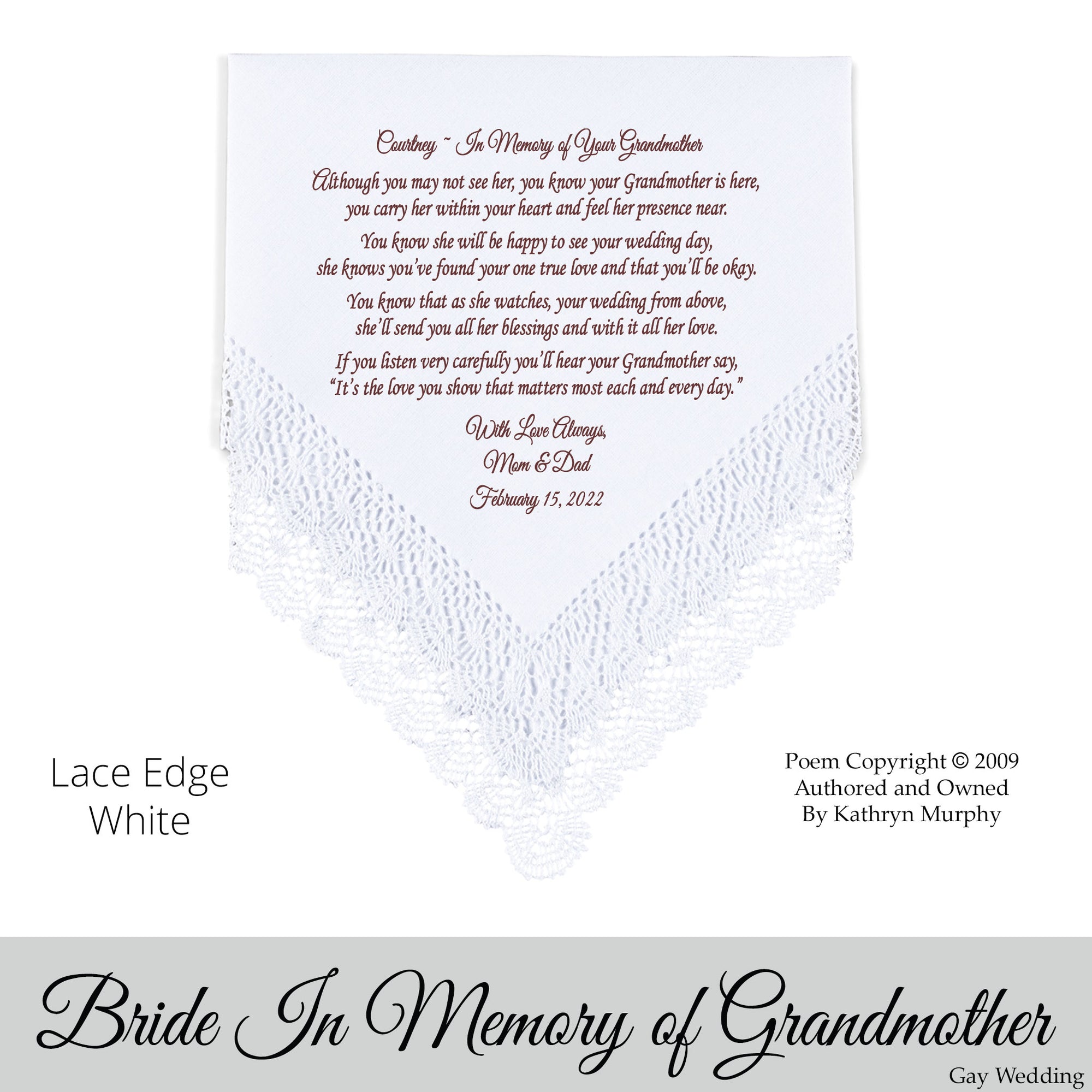 Gay Wedding Gift for the bride poem printed wedding hankie