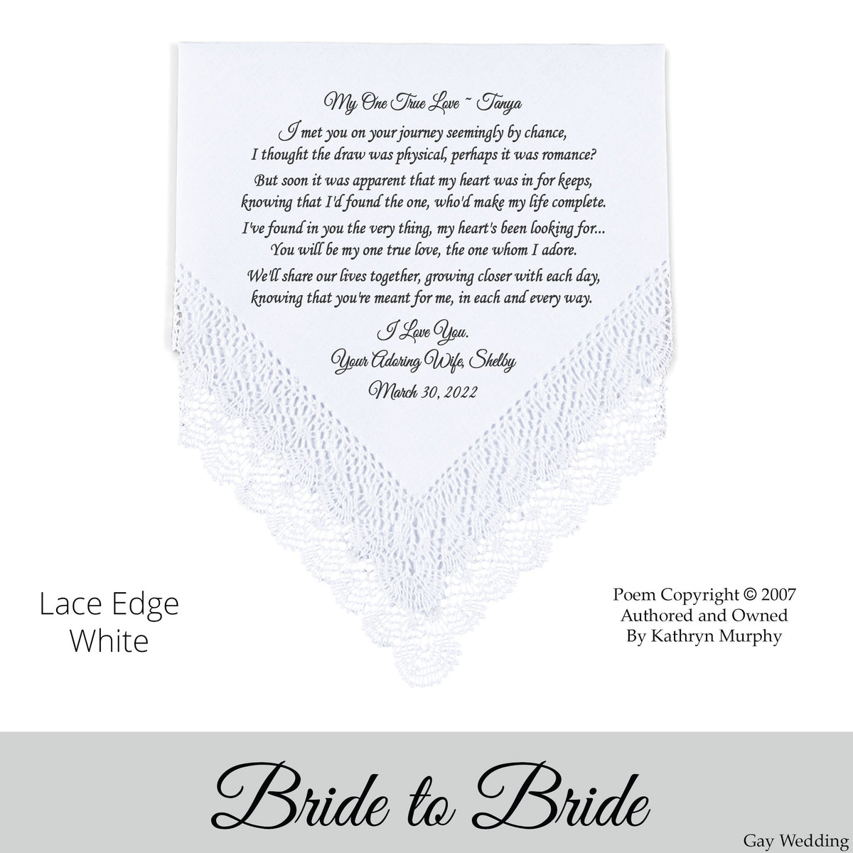 Gay Wedding Gift for the bride poem printed wedding hankie