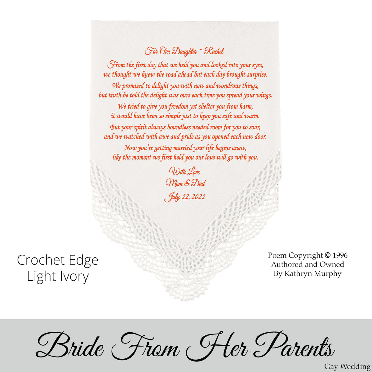 Gay Wedding Gift for the bride poem printed wedding hankie