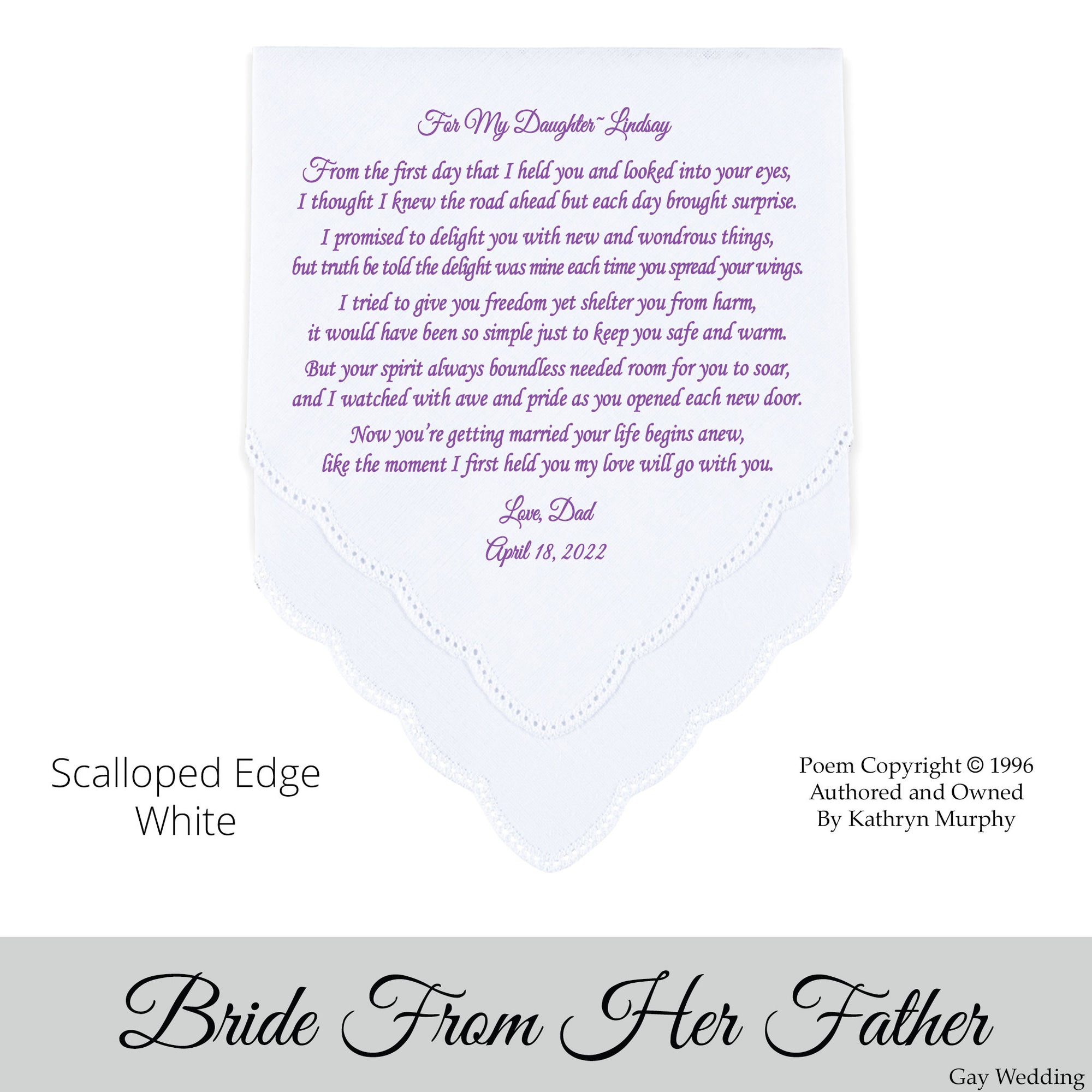 Gay Wedding Gift for the bride poem printed wedding hankie