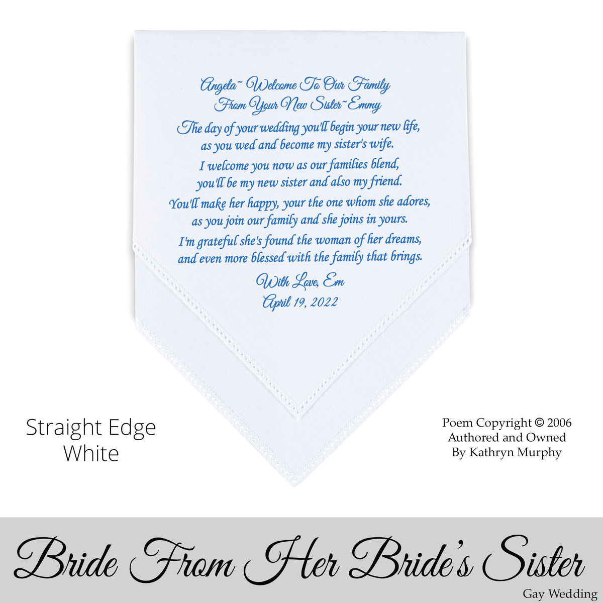 Gay Wedding Gift for the bride poem printed wedding hankie