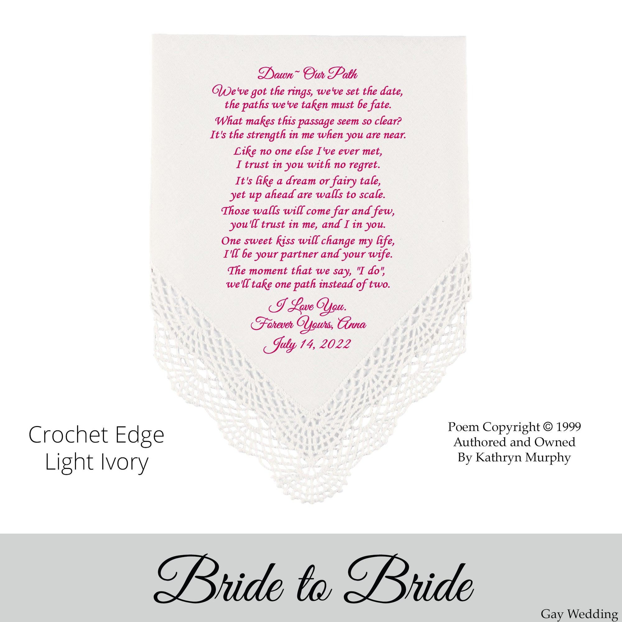 Gay Wedding Gift for the bride poem printed wedding hankie