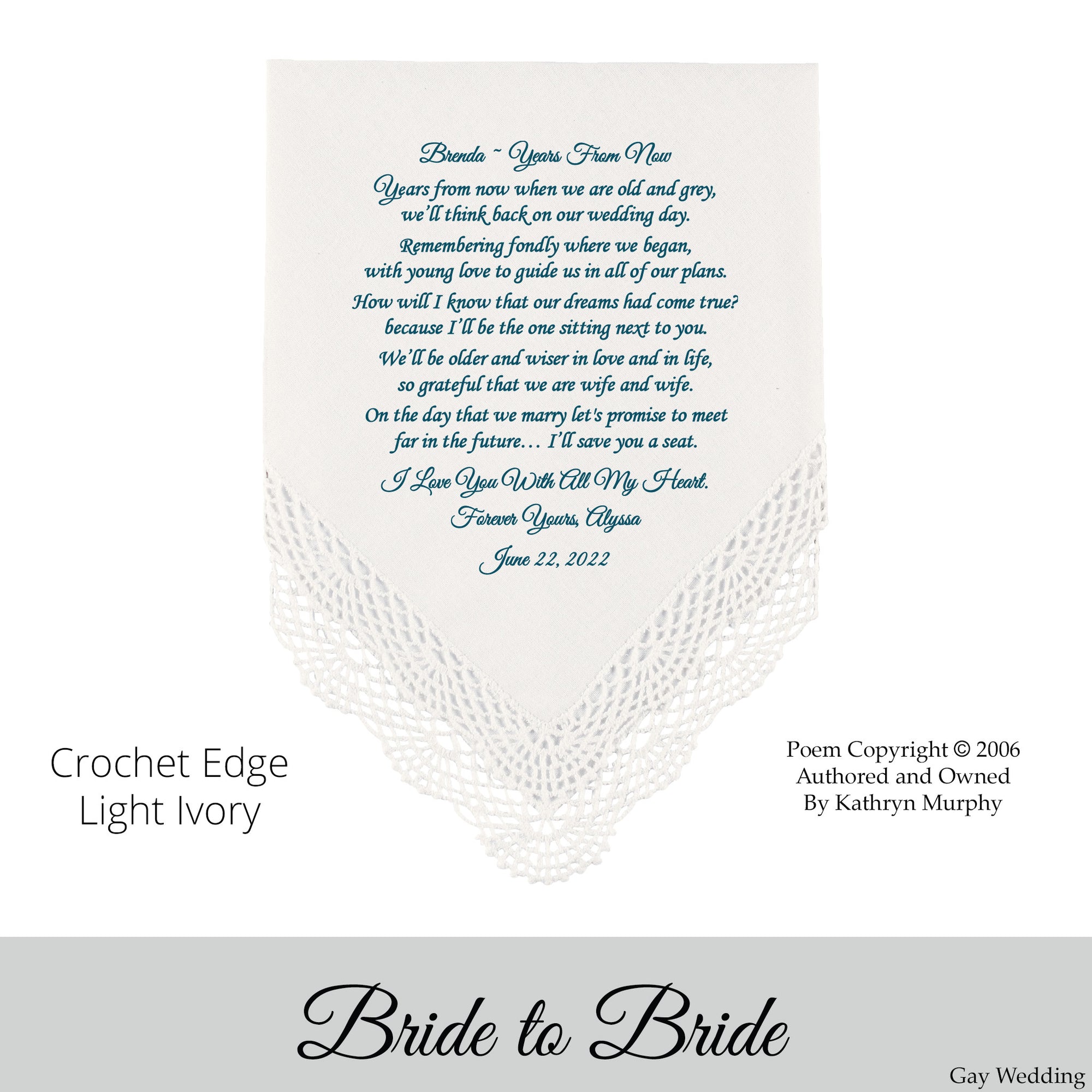 Gay Wedding Gift for the bride poem printed wedding hankie