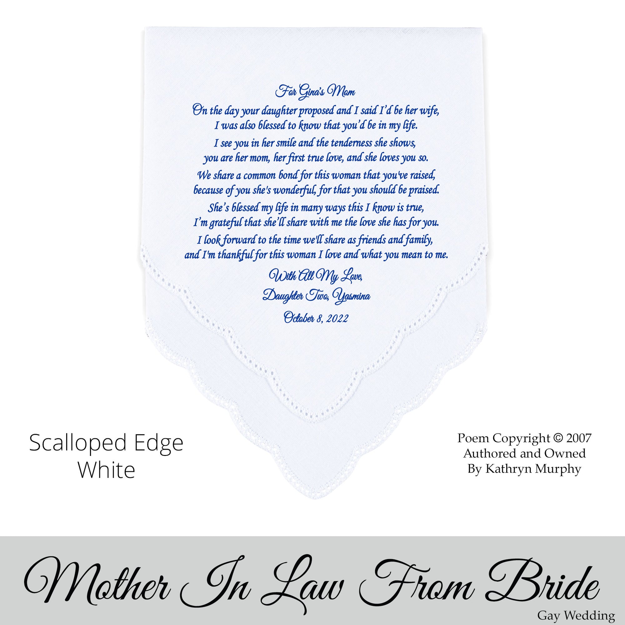 Gay Wedding Gift for the Mother of the bride poem printed wedding hankie