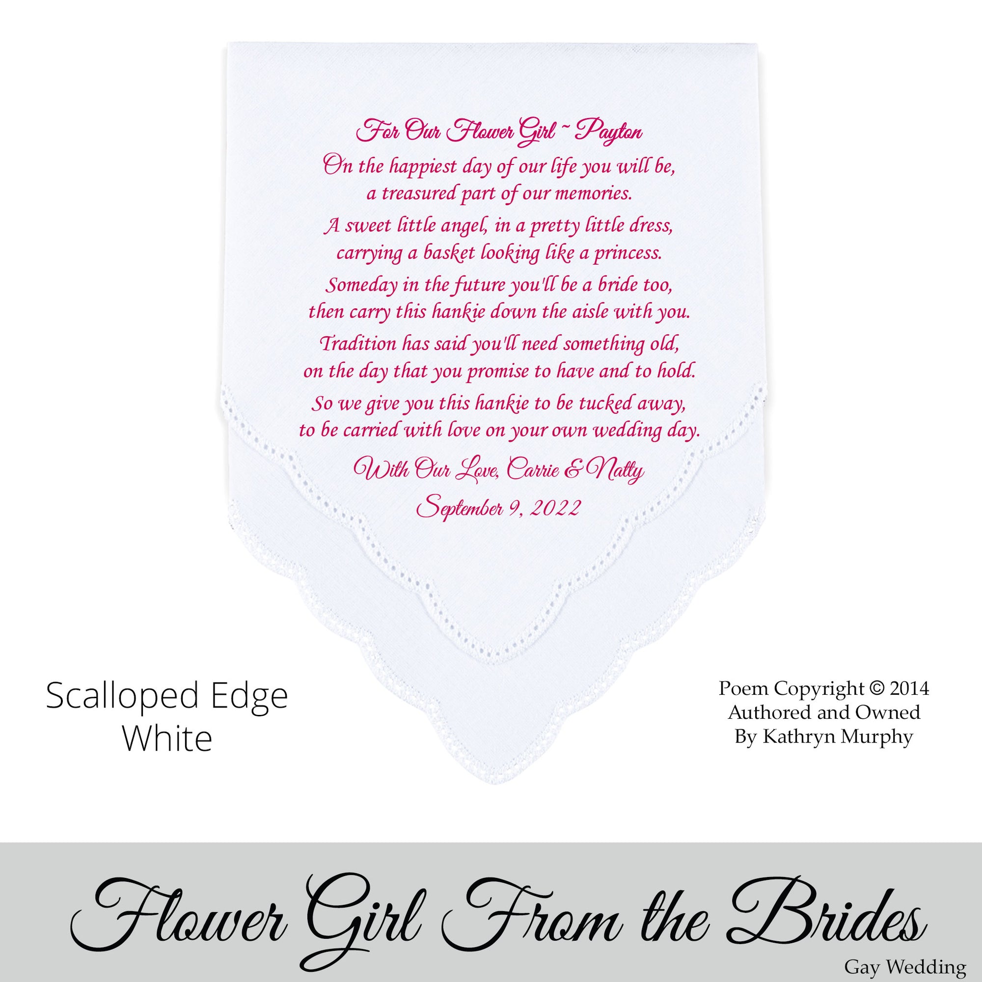 Gay Wedding Gift for the Flower Girl poem printed wedding hankie