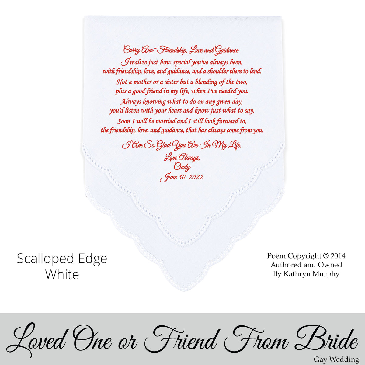 Gay Wedding Gift for a Loved one or Friend poem printed wedding hankie