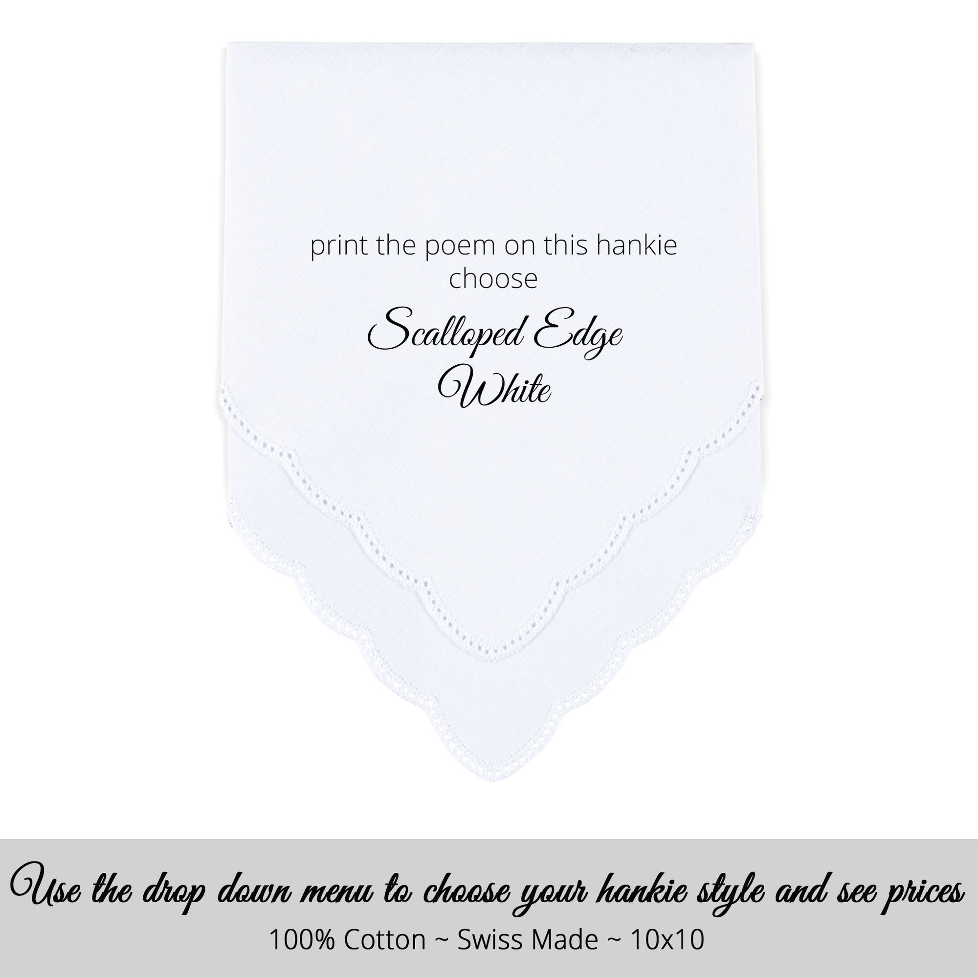 Gay Wedding Feminine Hankie style white Scalloped edge for the parents of the groom poem printed hankie